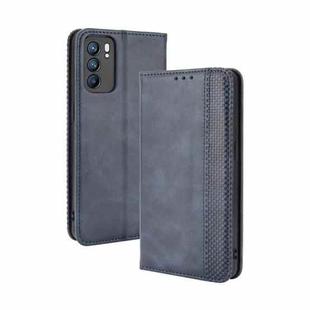 For OPPO Reno6 5G Magnetic Buckle Retro Crazy Horse Texture Horizontal Flip Leather Case with Holder & Card Slots & Photo Frame(Blue)