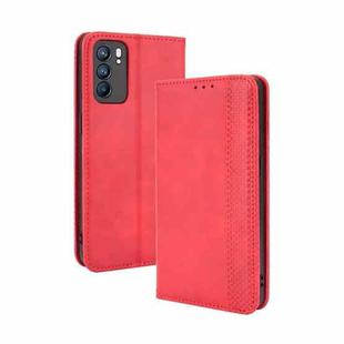 For OPPO Reno6 5G Magnetic Buckle Retro Crazy Horse Texture Horizontal Flip Leather Case with Holder & Card Slots & Photo Frame(Red)