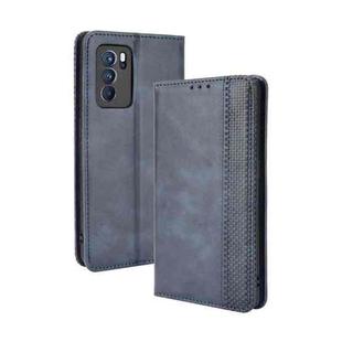 For OPPO Reno6 Pro 5G Magnetic Buckle Retro Crazy Horse Texture Horizontal Flip Leather Case with Holder & Card Slots & Photo Frame(Blue)