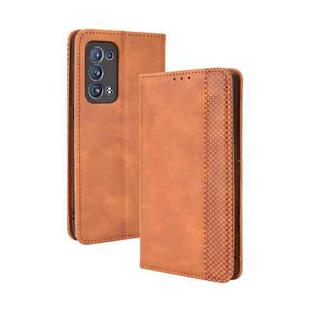 For OPPO Reno6 Pro+ 5G Magnetic Buckle Retro Crazy Horse Texture Horizontal Flip Leather Case with Holder & Card Slots & Photo Frame(Brown)