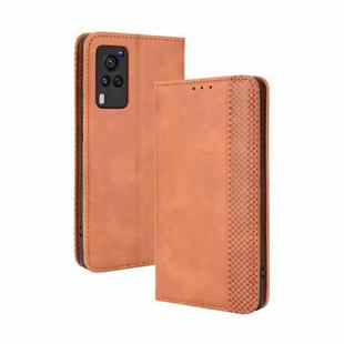 For vivo X60 Pro / X60 5G Curved Surface Magnetic Buckle Retro Crazy Horse Texture Horizontal Flip Leather Case with Holder & Card Slots & Photo Frame(Brown)