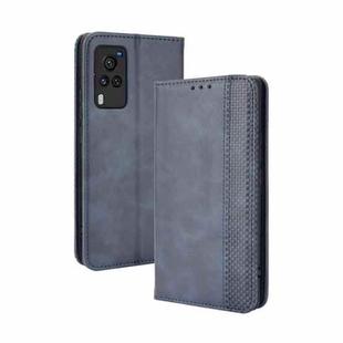 For vivo X60 Pro / X60 5G Curved Surface Magnetic Buckle Retro Crazy Horse Texture Horizontal Flip Leather Case with Holder & Card Slots & Photo Frame(Blue)