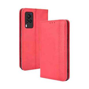 For vivo X60 Pro / X60 5G Curved Surface Magnetic Buckle Retro Crazy Horse Texture Horizontal Flip Leather Case with Holder & Card Slots & Photo Frame(Red)