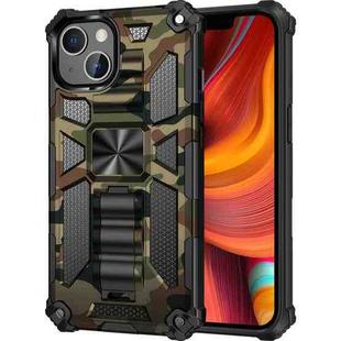For iPhone 13 Camouflage Armor Kickstand TPU + PC Magnetic Phone Case(Army Green)