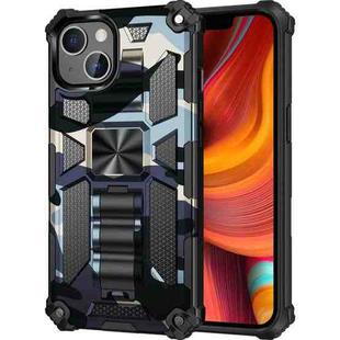 For iPhone 13 Camouflage Armor Kickstand TPU + PC Magnetic Phone Case(Navy Blue)