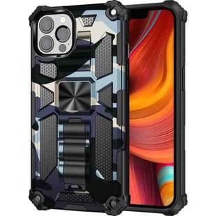 For iPhone 13 Pro Camouflage Armor Kickstand TPU + PC Magnetic Phone Case (Navy Blue)