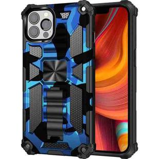 For iPhone 13 Pro Camouflage Armor Kickstand TPU + PC Magnetic Phone Case (Blue)