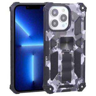 For iPhone 13 Pro Camouflage Armor Kickstand TPU + PC Magnetic Phone Case  (Grey)