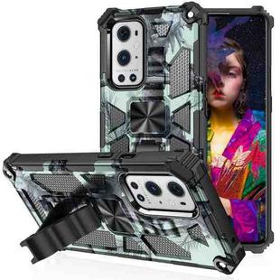 For OnePlus Nord N200 5G Camouflage Armor Shockproof TPU PC Magnetic Phone Case with Holder (Light Green)