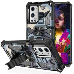 For OnePlus Nord N200 5G Camouflage Armor Shockproof TPU PC Magnetic Phone Case with Holder(Navy Blue)