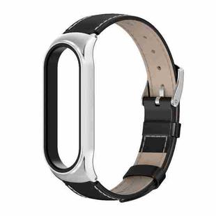 For Xiaomi Mi Band 6 / 5 / 4 / 3 Mijobs CS First Layer Cowhide Watch Band(Black + Silver)