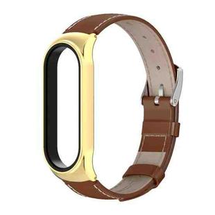 For Xiaomi Mi Band 6 / 5 / 4 / 3 Mijobs CS First Layer Cowhide Watch Band(Brown + Gold)