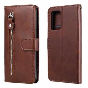 For OPPO Reno6 5G Fashion Calf Texture Zipper Horizontal Flip Leather Case with Holder & Card Slots & Wallet(Brown)