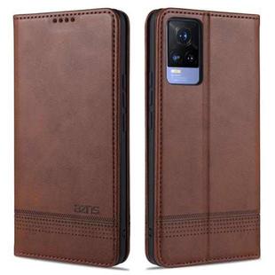 For vivo V21e AZNS Magnetic Calf Texture Horizontal Flip Leather Case with Card Slots & Holder & Wallet(Dark Brown)