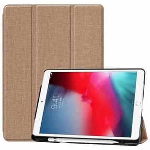For iPad 10.2 2021 / 2020 / 2019 / Air 3 / Pro 10.5 / iPad 10.2 2020 Denim Texture Horizontal Flip Leather Case with Three-folding Holder & Sleep / Wake-up Function(Gold)