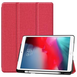 For iPad 10.2 2021 / 2020 / 2019 / Air 3 / Pro 10.5 / iPad 10.2 2020 Denim Texture Horizontal Flip Leather Case with Three-folding Holder & Sleep / Wake-up Function(Rose Red)