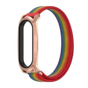 For Xiaomi Mi Band 6 / 5 / 4 / 3 Mijobs GT Nylon Loop Watch Band(Rainbow Rose Gold)