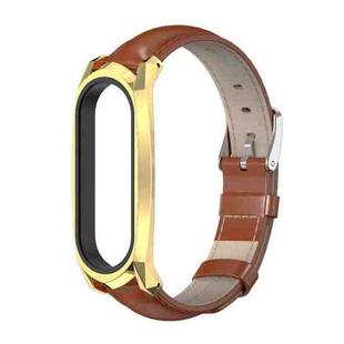 For Xiaomi Mi Band 6 / 5 / 4 / 3 Mijobs GT First Layer Cowhide Watch Band(Oil Brown+Gold)