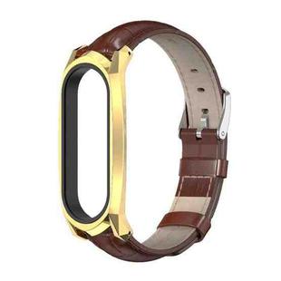 For Xiaomi Mi Band 6 / 5 / 4 / 3 Mijobs GT First Layer Cowhide Watch Band(Bamboo Joint Coffee+Gold)