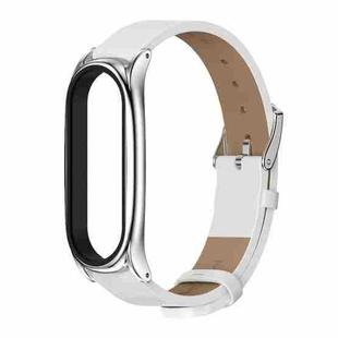 For Xiaomi Mi Band 6 / 5 / 4 / 3 Mijobs Metal Case Crazy Horse Texture PU Microfiber Plus Watch Band(White Silver)