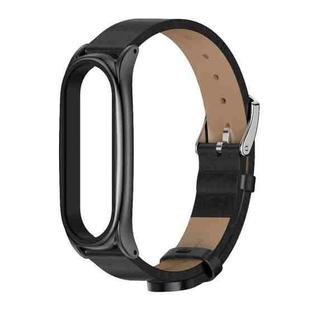 For Xiaomi Mi Band 6 / 5 / 4 / 3 Mijobs Metal Case Crazy Horse Texture PU Microfiber Plus Watch Band(Black)