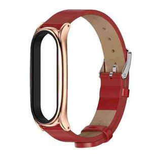 For Xiaomi Mi Band 6 / 5 / 4 / 3 Mijobs Metal Case Crazy Horse Texture PU Microfiber Plus Watch Band(Red Rose Gold)