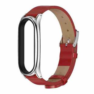 For Xiaomi Mi Band 6 / 5 / 4 / 3 Mijobs Metal Case Crazy Horse Texture PU Microfiber Plus Watch Band(Red Silver)