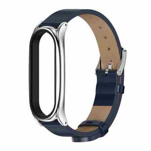 For Xiaomi Mi Band 6 / 5 / 4 / 3 Mijobs Metal Case Crazy Horse Texture PU Microfiber Plus Watch Band(Blue Silver)