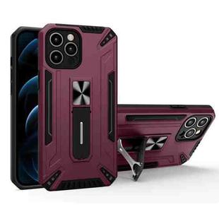 War-god Armor TPU + PC Shockproof Magnetic Protective Case with Folding Holder For iPhone 12 mini(Wine Red)