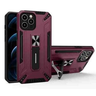War-god Armor TPU + PC Shockproof Magnetic Protective Case with Folding Holder For iPhone 12 Pro(Wine Red)