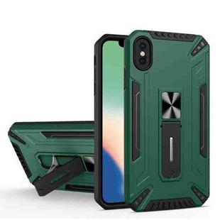 For iPhone X / XS War-god Armor TPU + PC Shockproof Magnetic Protective Case with Folding Holder(Deep Green)