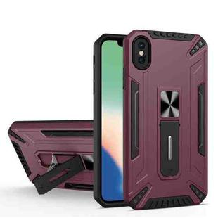 For iPhone X / XS War-god Armor TPU + PC Shockproof Magnetic Protective Case with Folding Holder(Wine Red)