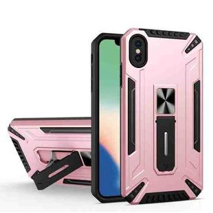 For iPhone X / XS War-god Armor TPU + PC Shockproof Magnetic Protective Case with Folding Holder(Rose Gold)