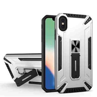 For iPhone X / XS War-god Armor TPU + PC Shockproof Magnetic Protective Case with Folding Holder(Silver)