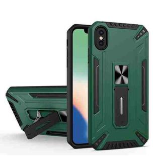 War-god Armor TPU + PC Shockproof Magnetic Protective Case with Folding Holder For iPhone XR(Deep Green)