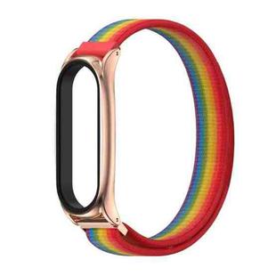 For Xiaomi Mi Band 6 / 5 / 4 / 3 Mijobs Nylon Loop Plus Watch Band Watch Band(Rainbow Rose Gold)