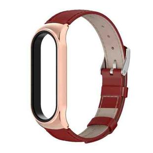 For Xiaomi Mi Band 6 / 5 / 4 / 3 Mijobs First Layer Cowhide Plus Watch Band(Red Rose Gold)