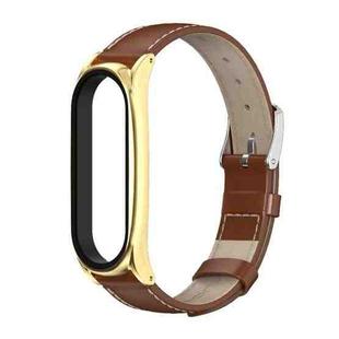 For Xiaomi Mi Band 6 / 5 / 4 / 3 Mijobs First Layer Cowhide Plus Watch Band(Brown Gold)