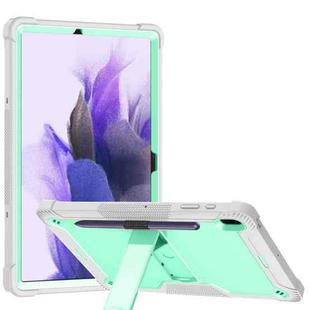 For Samsung Galaxy Tab S7 FE Silicone + PC Shockproof Protective Case with Holder(Gray + Green)