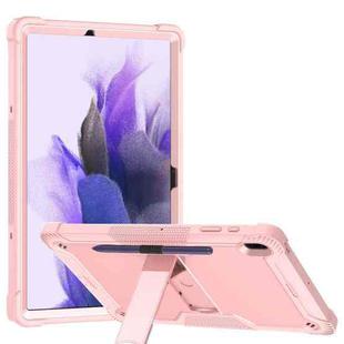For Samsung Galaxy Tab S7 FE Silicone + PC Shockproof Protective Case with Holder(Rose Gold)