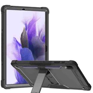 For Samsung Galaxy Tab S7 FE Silicone + PC Shockproof Protective Case with Holder(Black)