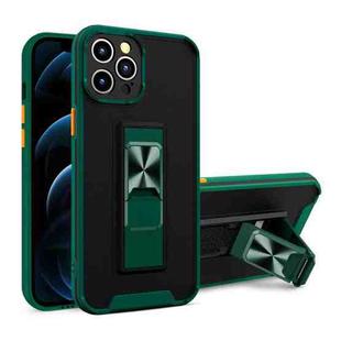 Dual-color Skin Feel TPU + PC Magnetic Shockproof Case with Invisible Holder For iPhone 12 Pro(Dark Green)