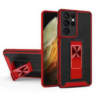 For Samsung Galaxy S21 Ultra 5G Dual-color Skin Feel TPU + PC Magnetic Shockproof Case with Invisible Holder(Red)