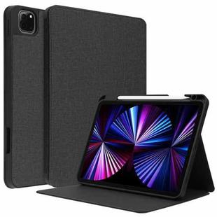 For iPad Pro 11 2022 / 2021 / 2020 / 2018 Cloth Texture TPU Horizontal Flip Leather Tablet Case with Pen Slot & Holder(Black)