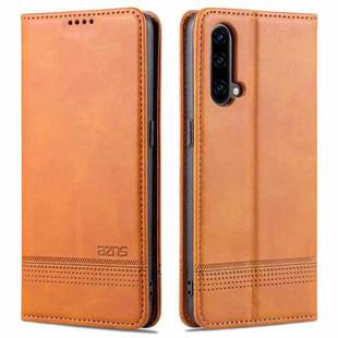 For OnePlus Nord CE 5G AZNS Magnetic Calf Texture Horizontal Flip Leather Case with Card Slots & Holder & Wallet(Light Brown)