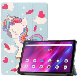 For Lenovo Qitian K10 TB-X6C6F / TB-X6C6X / TB-X6C6NBF Custer Painted TPU Smart Tablet Leather Case with Sleep / Wake-up Function & 3-Fold Holder(Unicorn)