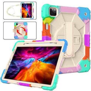 For iPad Pro 11 2022 / 2021 / 2020 / 2018 / Air 2020 10.9 Contrast Color Robot Shockproof Silicone PC Tablet Case with Holder & Shoulder Strap(Colorful Mint Beige)