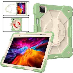 For iPad Pro 11 2022 / 2021 / 2020 / 2018 / Air 2020 10.9 Contrast Color Robot Shockproof Silicone PC Tablet Case with Holder & Shoulder Strap(Matcha Green Beige)