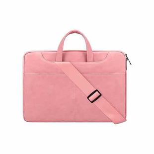 ST06SDJ Frosted PU Business Laptop Bag with Detachable Shoulder Strap, Size:13.3 inch(Pink)