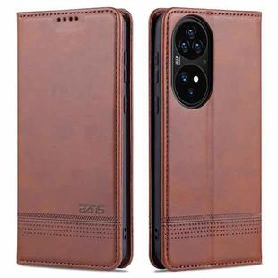 For Huawei P50 AZNS Magnetic Calf Texture Horizontal Flip Leather Case with Card Slots & Holder & Wallet(Dark Brown)